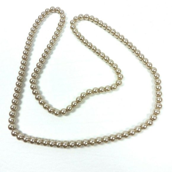 Vintage Glass Faux Pearl Strand 44 Inch Champagne - Picture 7 of 8